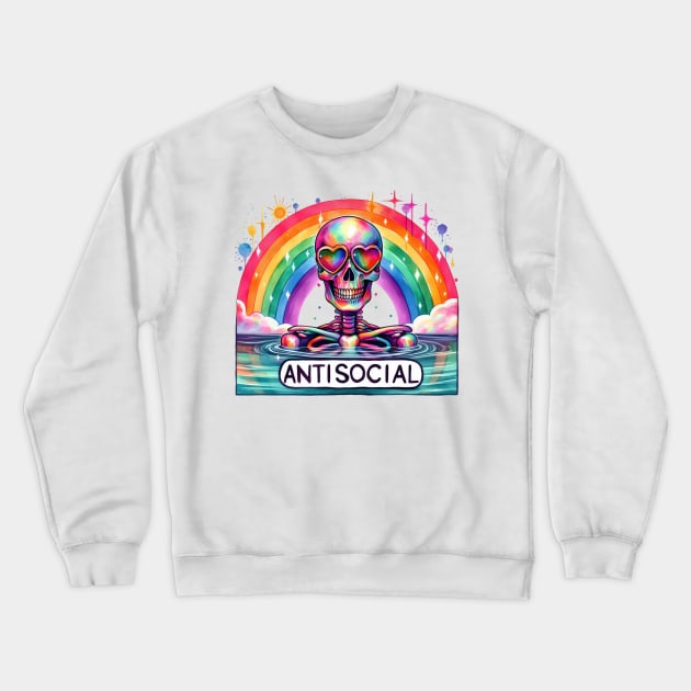 "Antisocial" Skeleton and Rainbow Crewneck Sweatshirt by FlawlessSeams